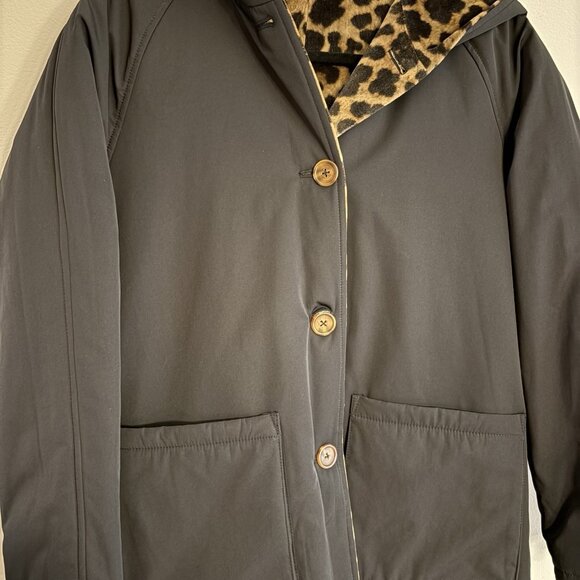 Jane Post Women L Black Leopard Button Front Long Reversible Hooded Coat NWT - Picture 4 of 14